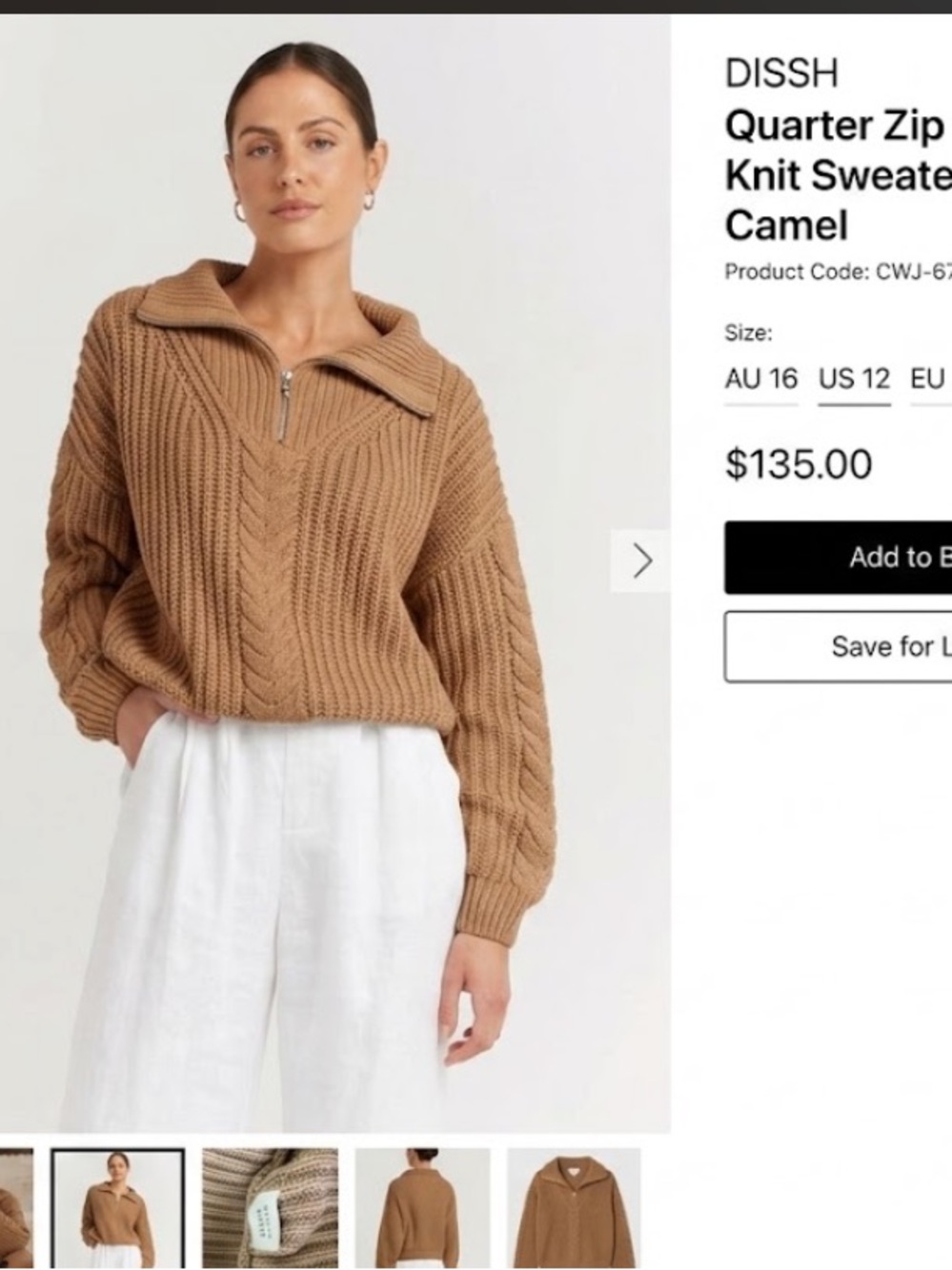 DISSH Barnett Cable Knit Quarter Zip Sweater in Camel